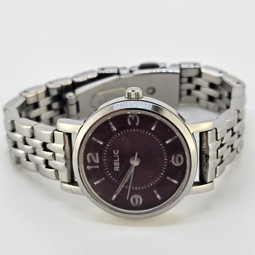 Relic Women's Analog Watch 27MM Burgundy Dial Gray Bands 5.25